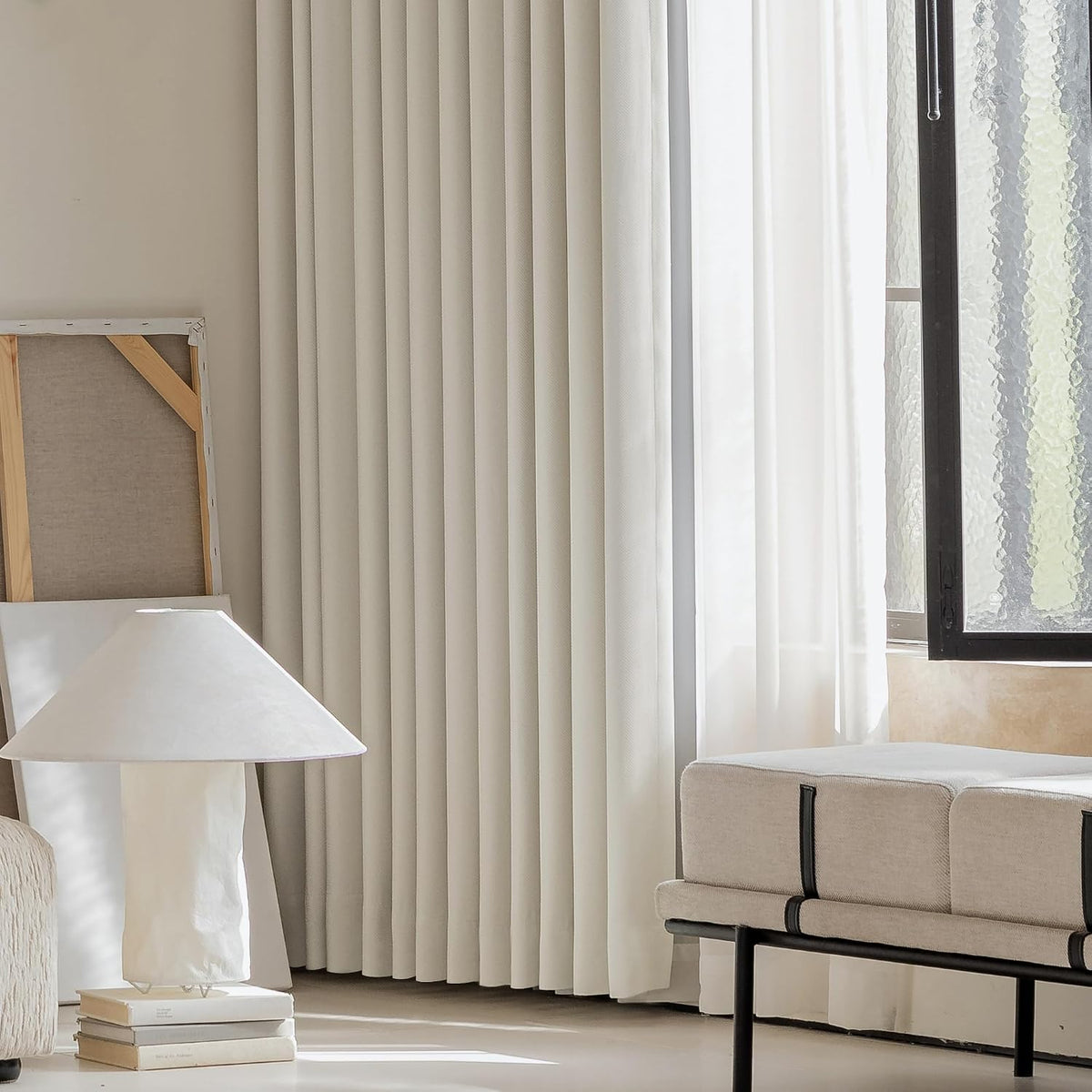 fmfunctex 100% blackout beige curtains 84 inches for showing dimensions