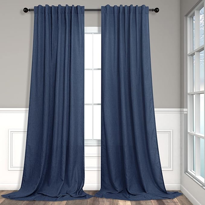 Navy Curtains 108 Inches Long for Living Room 2 Panels Set Back Tab Pocket by Pitalk