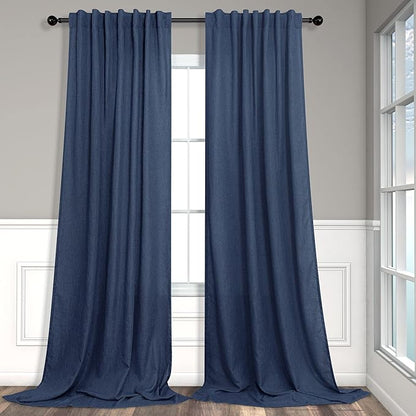 Navy Curtains 108 Inches Long for Living Room 2 Panels Set Back Tab Pocket by Pitalk