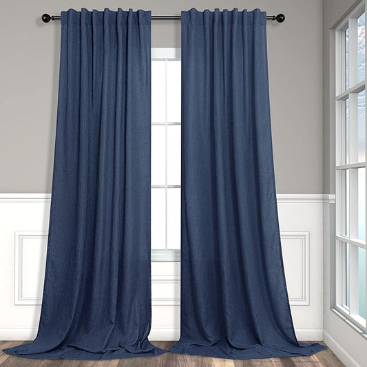Navy Curtains 108 Inches Long for Living Room 2 Panels Set Back Tab Pocket by Pitalk