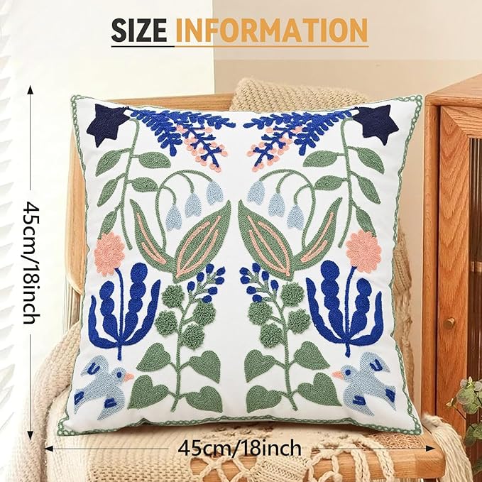 Embroidered Throw Pillow Case Spring Romantic Flower Cushion Cover Farmhouse - Image 6