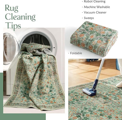 MUJOO 3x5 Green Rug Washable, Floral Area Rug - Image 5