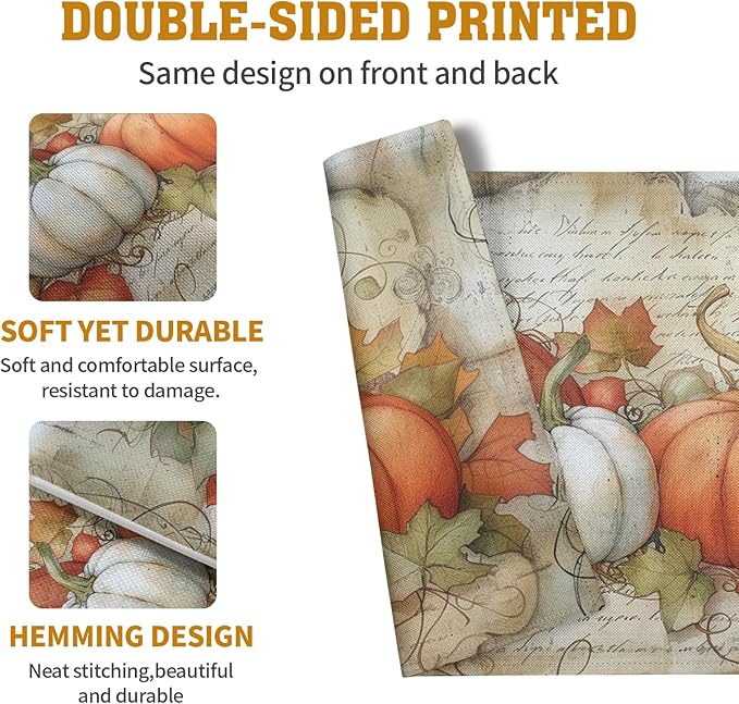 Fall Pumpkin Maple Leaf Placemats Set of 4, 12x18 Inch Vintage Autumn Harvest - Image 5