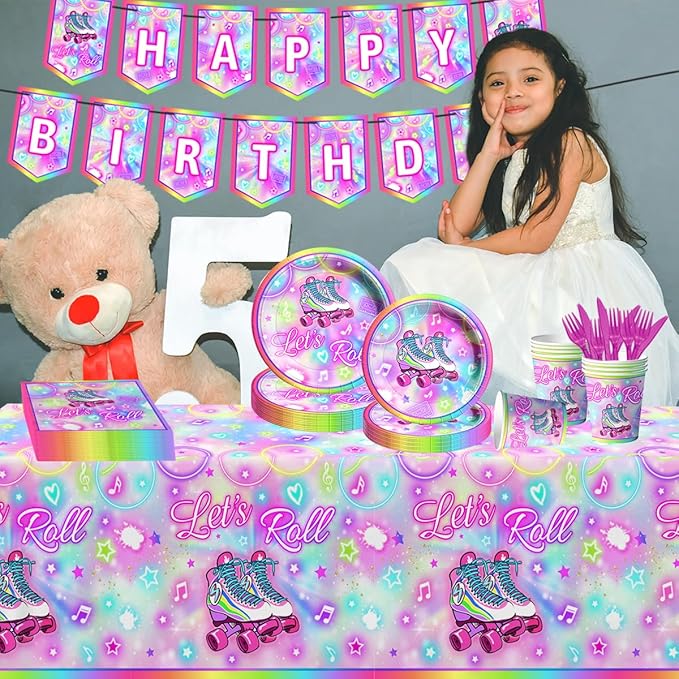 142Pcs Roller Skating Birthday Party Supplies Tableware Set Roller Skater - Image 5