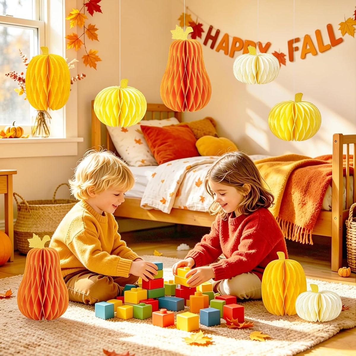 SUBEAUTY 8 PCS Pumpkin Honeycomb Centerpieces Fall Pumpkin Party Decoration Thanksgiving Centerpieces for Tables Orange Honeycomb Decorations for Halloween Autumn Festival Party Decor
