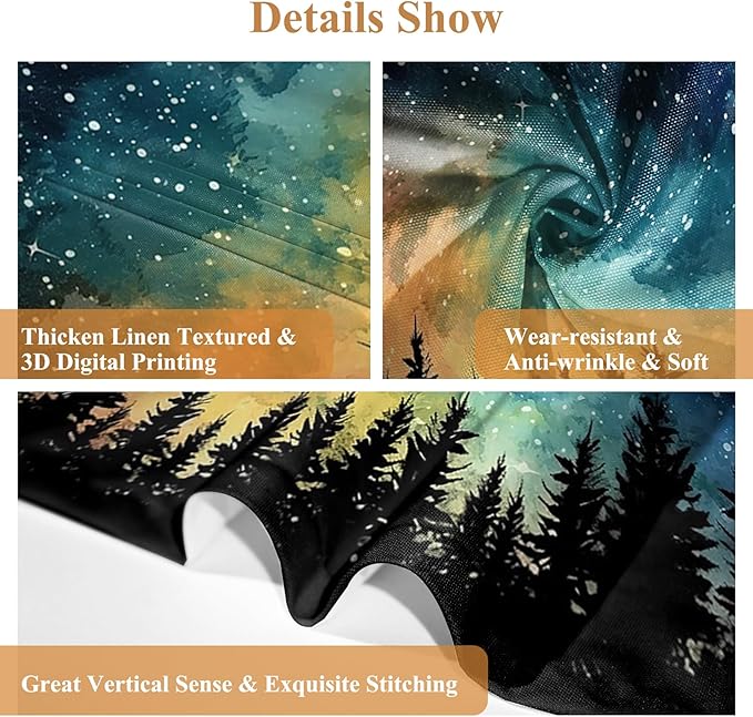 Renaiss 26 x 45 Inch Forest Starry Kitchen Curtains Light Filter Night Rustic - Image 3