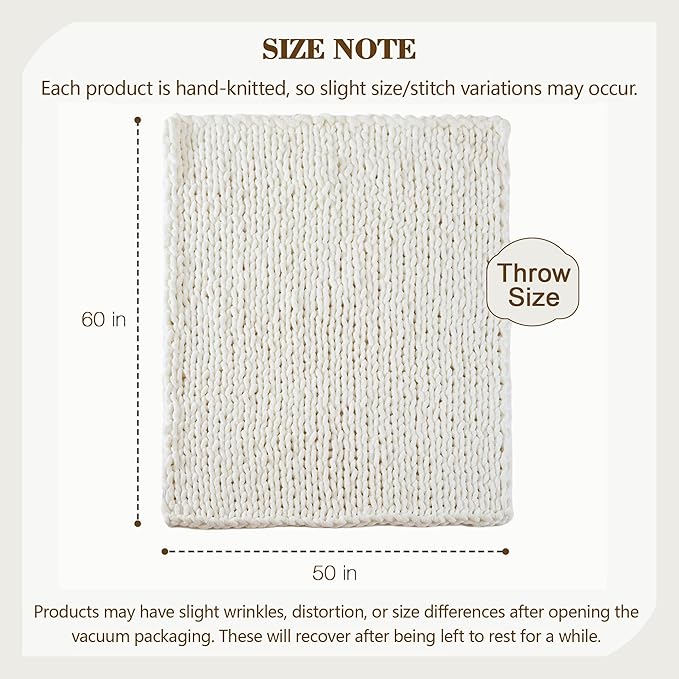Carriediosa Chunky Knit Throw Blanket 50" X 60", 100% Hand Made Large Chenille - Image 3