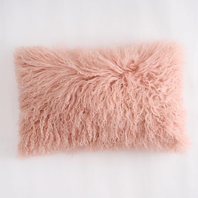 Genuine Mongolian Lamb Fur Pillow Cover – 12"x20" Rectangular Cushion Case – by Custom