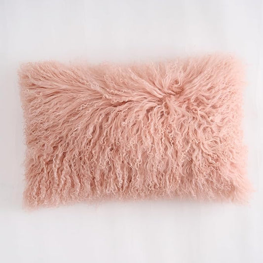 Genuine Mongolian Lamb Fur Pillow Cover – 12"x20" Rectangular Cushion Case – by Custom