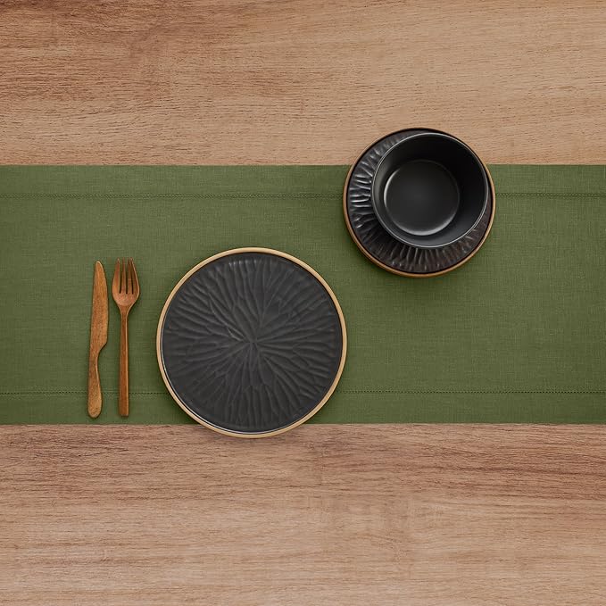 Solino Home Linen Olive Table Runner 108 Inches Long - Image 3