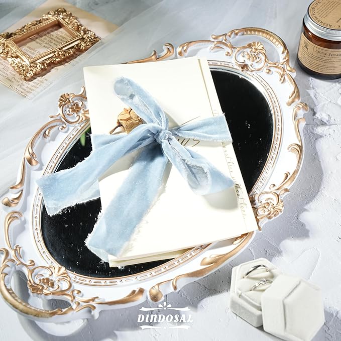 Dusty Blue Velvet Ribbon 1.5 inch French Blue Frayed Velvet Ribbon Blue Raw - Image 4