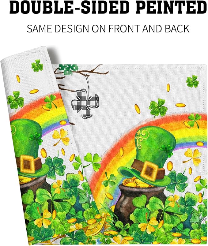 Giwawa St Patricks Day Placemats Set of 4-12"x18" Lucky Clover Tree Elf Hat - Image 5