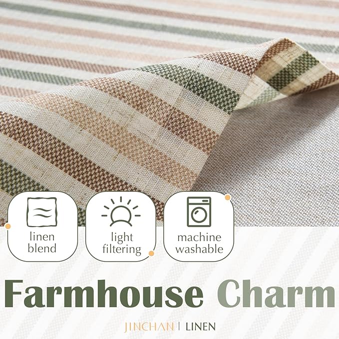jinchan Colorful Striped Linen Double Layer Valance Christmas Pinstripe Cafe - Image 7