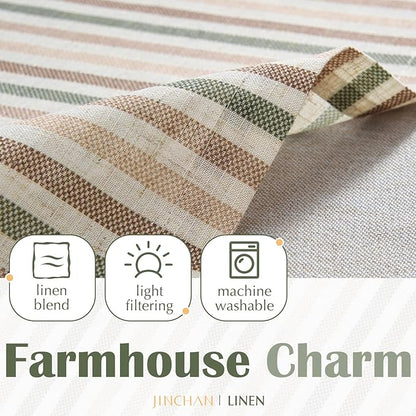 jinchan Colorful Striped Linen Double Layer Valance Christmas Pinstripe Cafe - Image 7