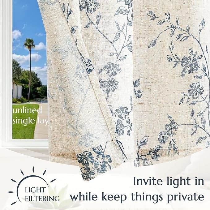 jinchan Floral Kitchen Curtains 36 Inch Linen Tier Curtains Farmhouse Cafe Half - Image 5