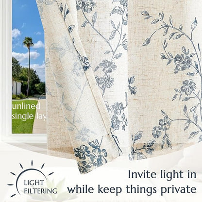 jinchan Floral Kitchen Curtains 36 Inch Linen Tier Curtains Farmhouse Cafe Half - Image 5