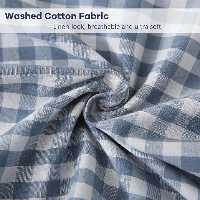 2 Pack Dust Blue Plaid Ruffle Gingham Lumbar Pillow Shams, 100% Yarn-Dyed - Image 6
