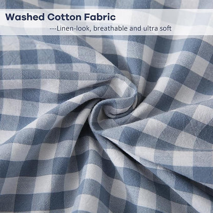 2 Pack Dust Blue Plaid Ruffle Gingham Lumbar Pillow Shams, 100% Yarn-Dyed - Image 6