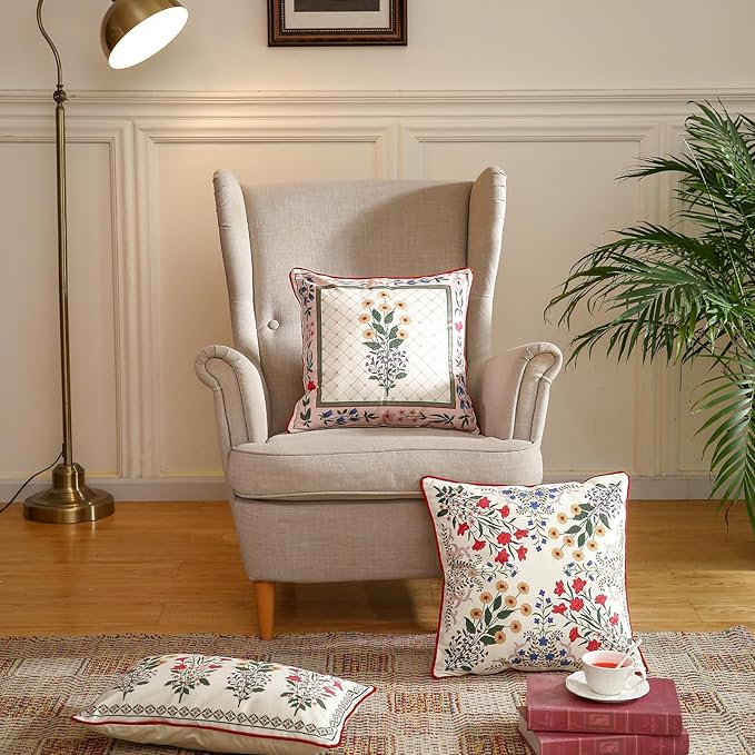ISAENNE Design Rectangle Square Vintage Floral Throw Pillow Covers Set of 3 - Image 6