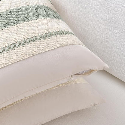 Fancy Homi Set of 2 Sage Green Boho Lumbar Decorative Throw Pillow Covers 12x20 - Image 3