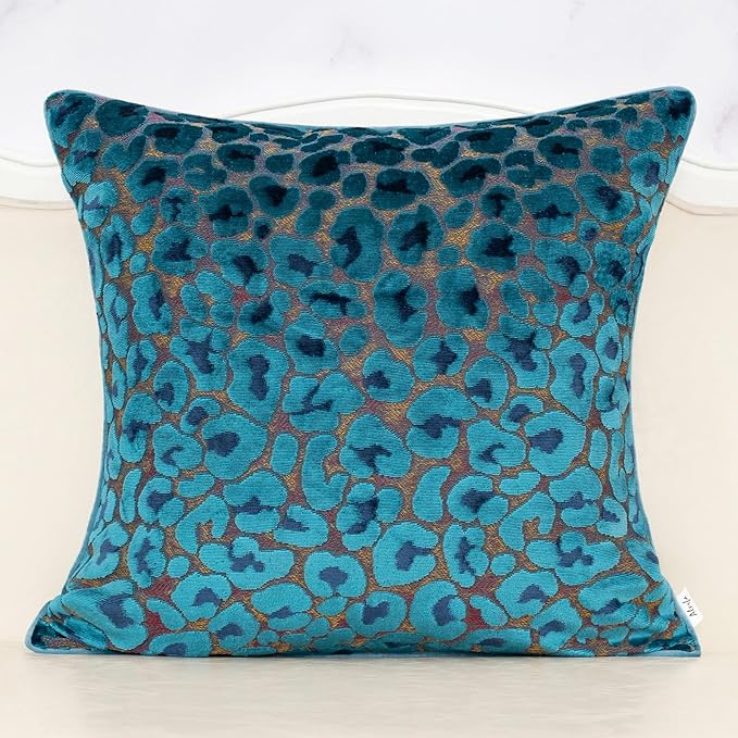 Alerfa Blue Floral Throw Pillow Cover 20 x 20 Inch Cut Velvet Sqaure Luxury by Alerfa