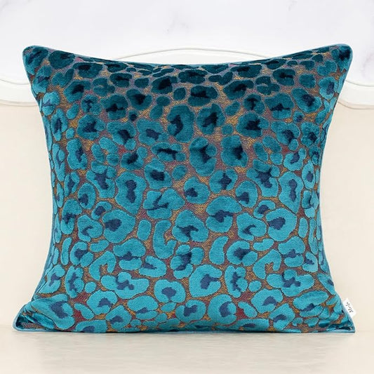Alerfa Blue Floral Throw Pillow Cover 20 x 20 Inch Cut Velvet Sqaure Luxury by Alerfa