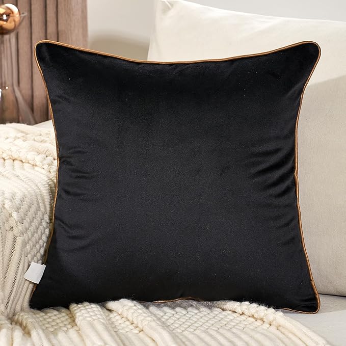 Aeckself Black Velvet Pillow Cover 16 x 16 Inch, Luxury Modern Square Gold - Image 2