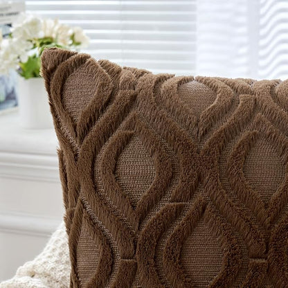 MIULEE Dark Brown Throw Pillow Covers 20x20 Inch, Soft Winter Plush Faux Wool - Image 3