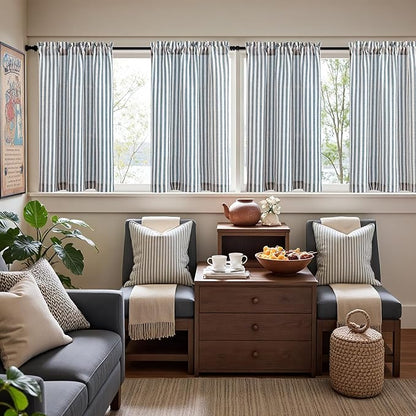 jinchan Striped Linen Kitchen Curtains 36 Inches Length Tier Curtains Farmhouse - Image 3