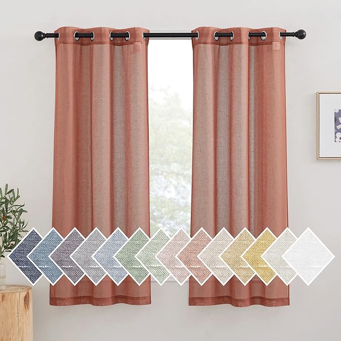 NICETOWN Burnt Orange Linen Curtains 63 inch Length 2 Panels Set, Grommet Semi by NICETOWN