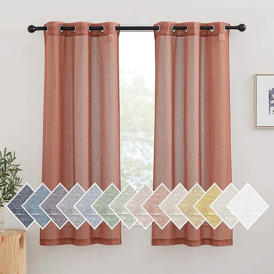 NICETOWN Burnt Orange Linen Curtains 63 inch Length 2 Panels Set, Grommet Semi by NICETOWN