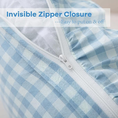 2 Pack Light Blue White Plaid Ruffle Gingham Throw Pillow Covers, 100% Washed - Image 4