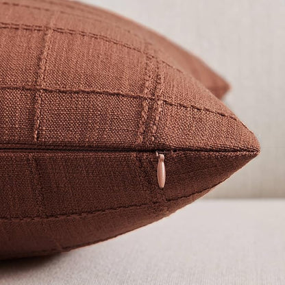 ZeeMart Linen Checked Throw Pillow Covers Set of 2, 18x18 Inch Allover Grid - Image 2