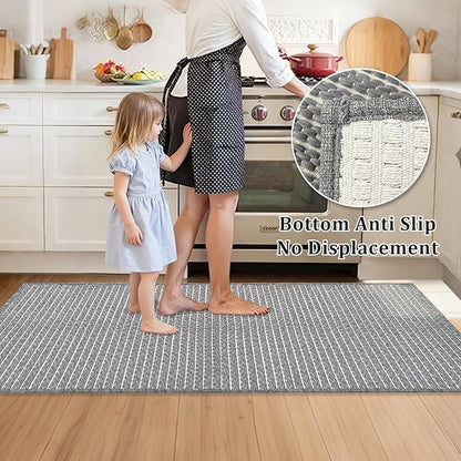 Grey Bathroom Rugs 24"x48"Non Slip Braided Bath Mat - Image 3