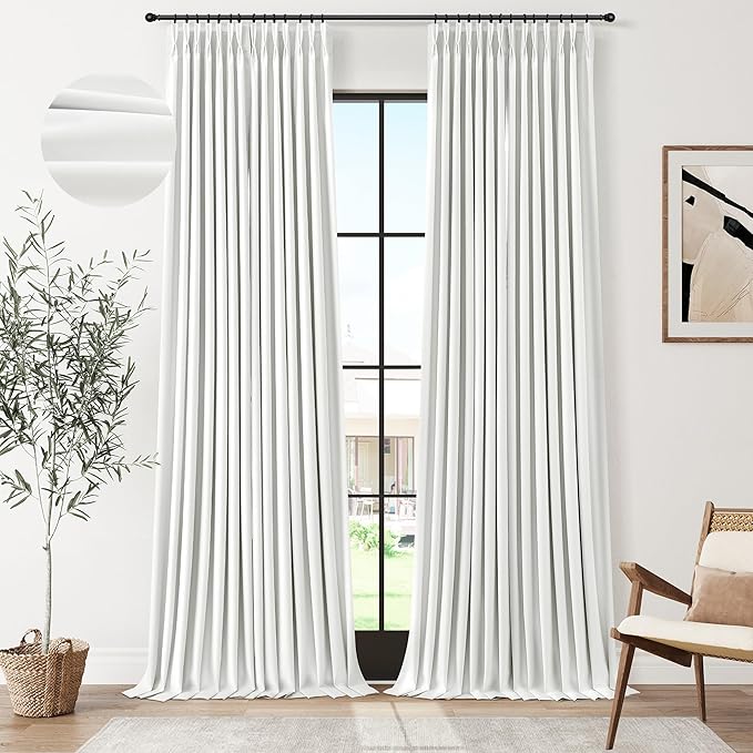 Joywell Pinch Pleated 100% Blackout White Curtains 120 Inches Long Energy by Joywell