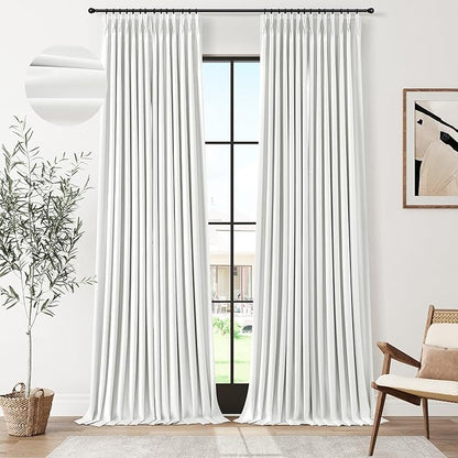 Joywell Pinch Pleated 100% Blackout White Curtains 120 Inches Long Energy by Joywell