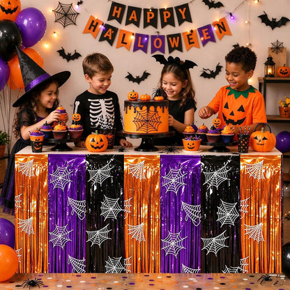 Halloween Fringe Table Skirt Halloween Party Decorations, 7 Pack