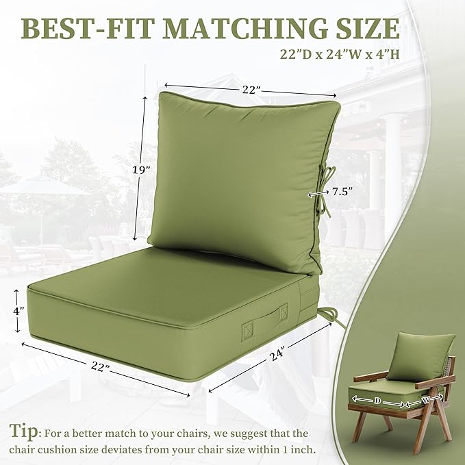 Outdoor Seat Cushion Set 22 L × 24 W × 5 H Inch Waterproof & Fade Resistant - Image 2
