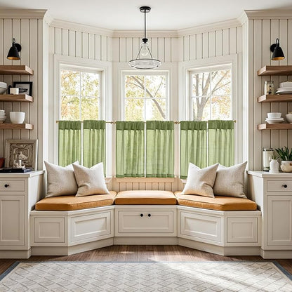 jinchan Linen Pinch Pleated Kitchen Curtains 30 Inch 2 Panels, Natural Linen - Image 2