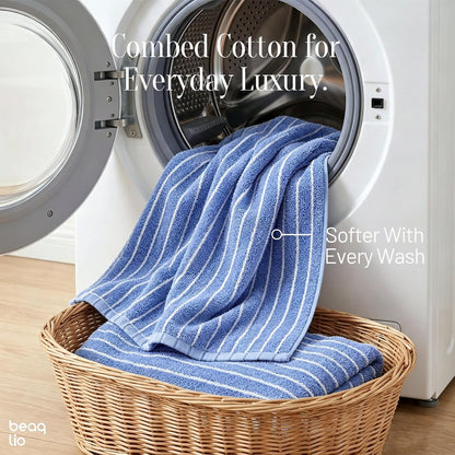 100% cotton 8 pack bath towels set, striped on a desk or shelf