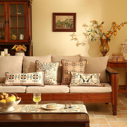 Brown Throw Pillow Covers, Floral Farmhouse Birds Flower Pattern Linen Accent - Image 5