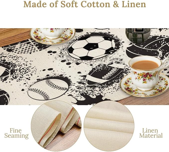 Football Table Runner Ball Black and White Colors Dark Grunge Sport Urban Game - Image 5