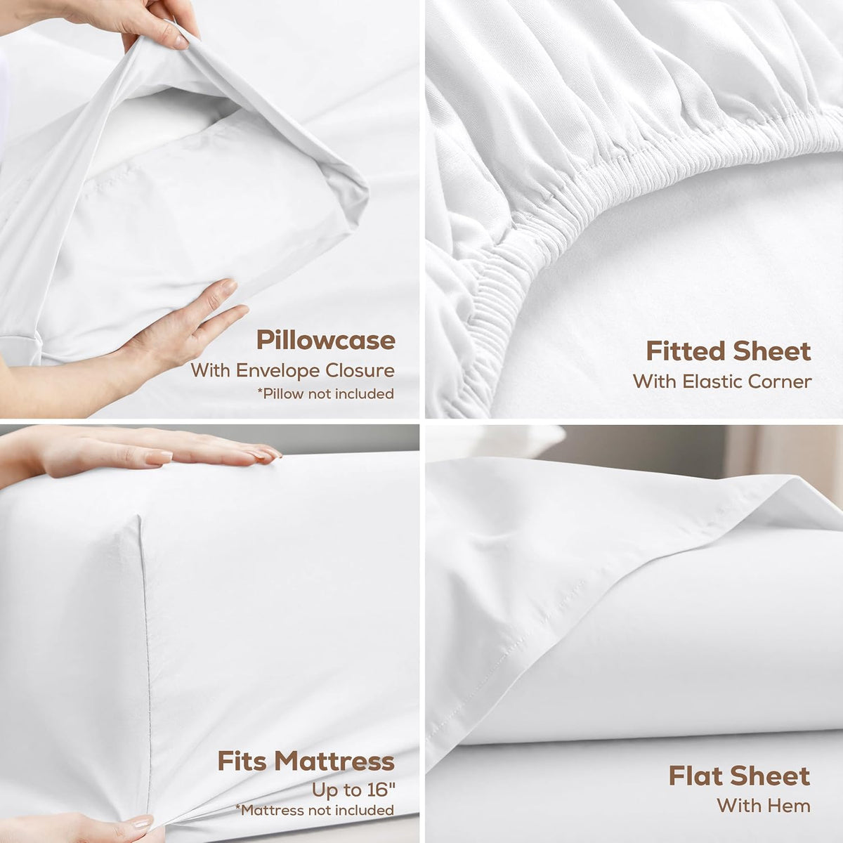 twin sheets set, 3 pieces 16" deep pocket, close-up detail