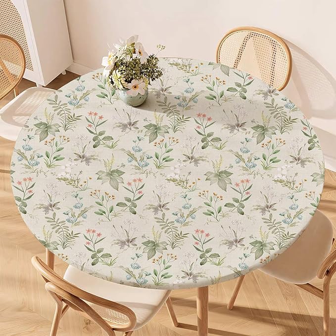 Floral Fitted Round Tablecloth by Unknown