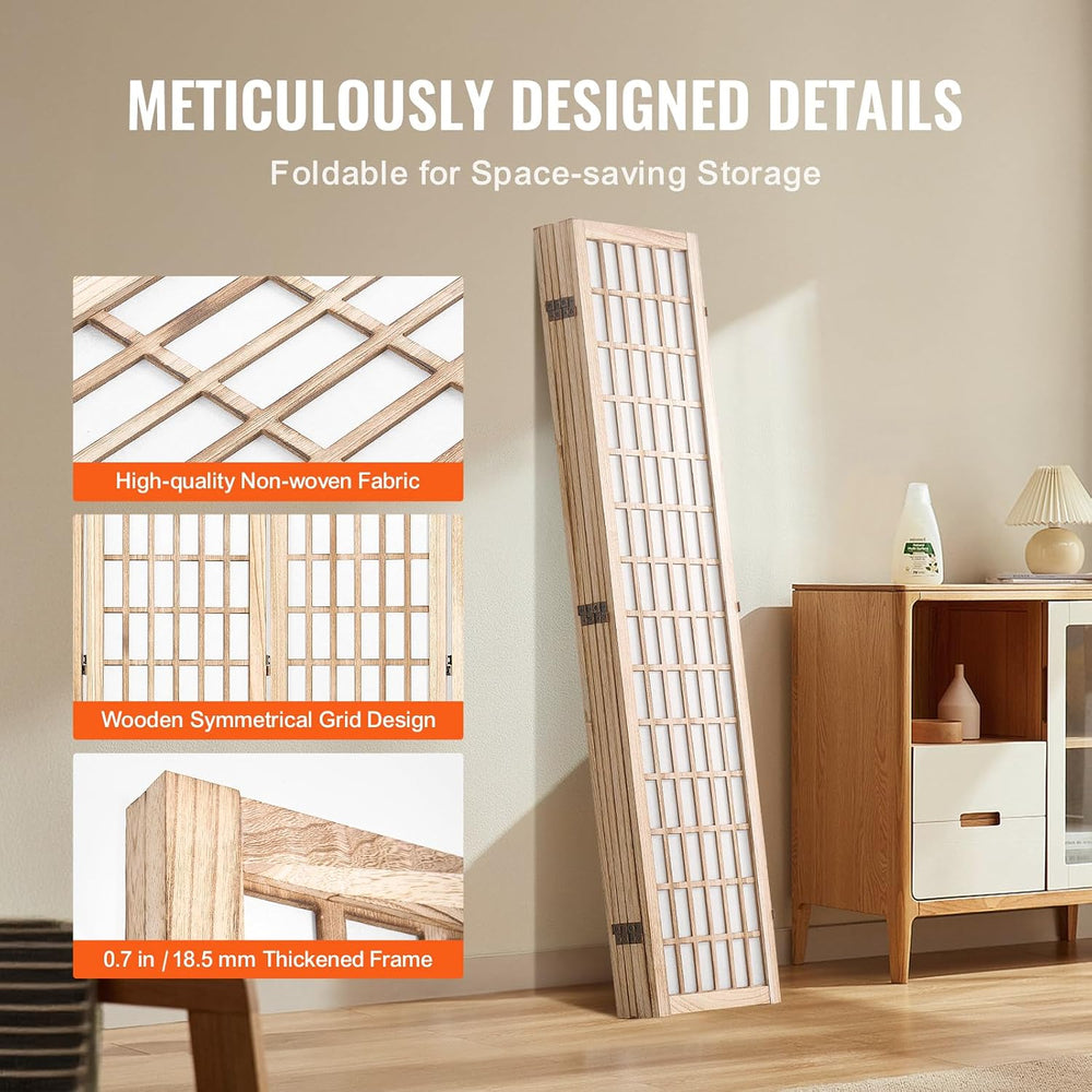 VEVOR Room Divider, 6 Panel Japanese Room Divider, Wood Folding Privacy Scree...