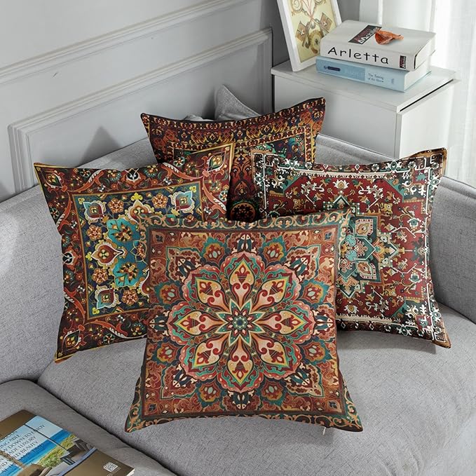 Sanwarm Throw Pillow Covers Home Decor Set of 4 Tribal Eastern Geometric - Image 5