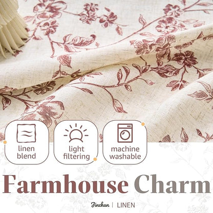 jinchan Floral Kitchen Curtains 24 Inch Christmas Decor Linen Tier Curtains - Image 6
