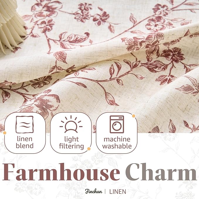 jinchan Floral Kitchen Curtains 30 Inch Christmas Decor Linen Tier Curtains - Image 6