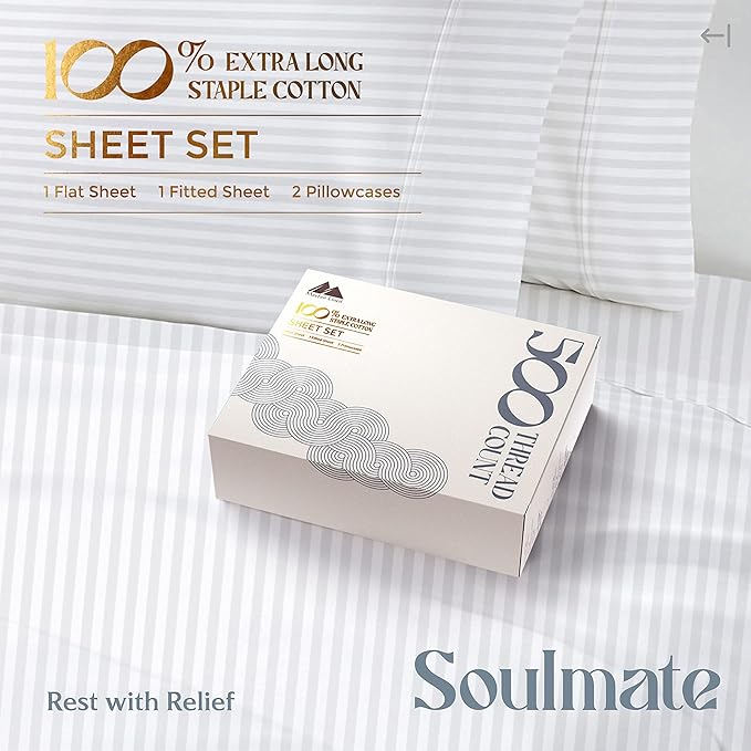 Mayfair Linen 100% Cotton Striped Sheets Full Size Bed Set - Image 3