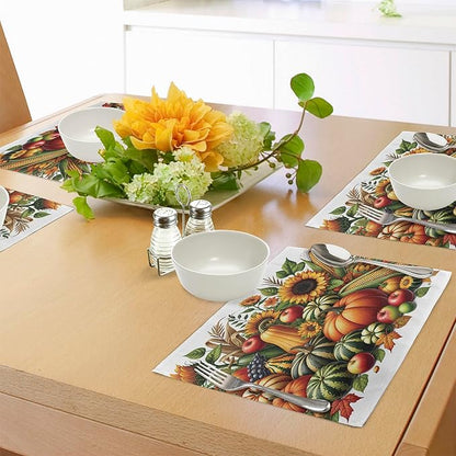 Ambesonne Fall Place Mats Set of 8, Pumpkins Apples and Sunflowers Harvest Time - Image 2